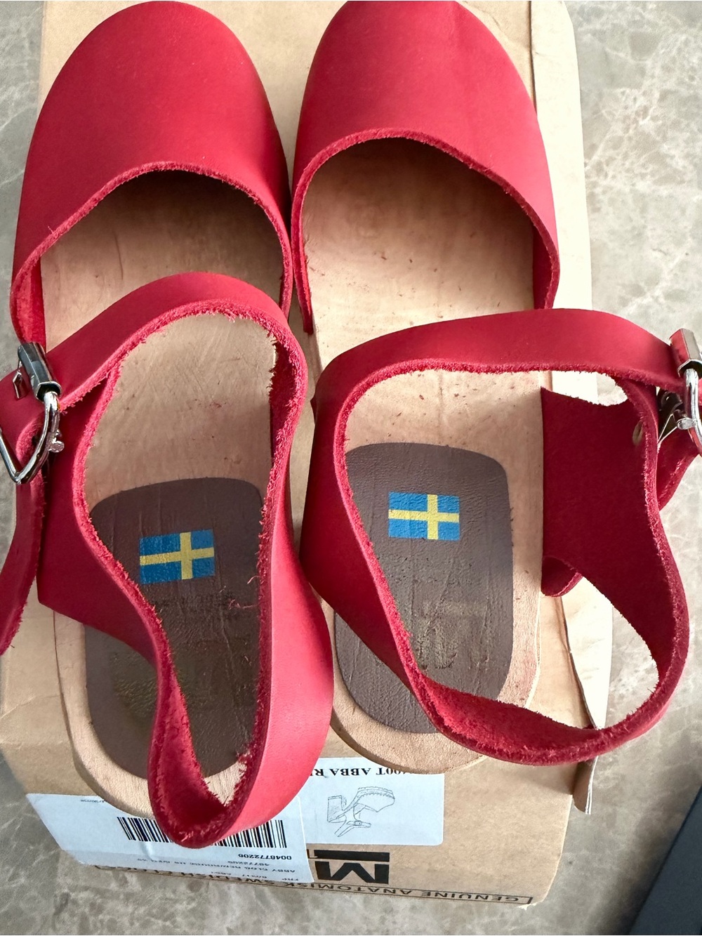 MIA Red Leather Mary Jane Clog Sandals